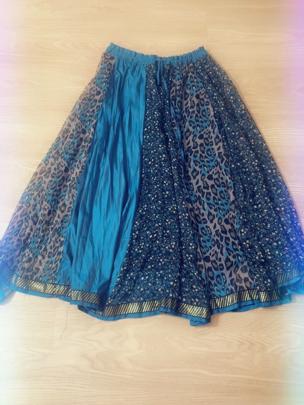 Teal Patchwork Circle Skirt with Animal & Floral Panels